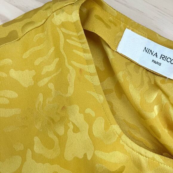 Vintage Nina Ricci 100% Silk Jacquard Long Sleeve‎ Blouse in Yellow, Size 8 - Picture 14 of 14